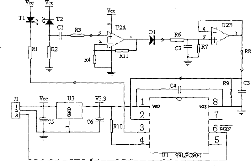 Monitor for blood/physiological saline in recirculation line