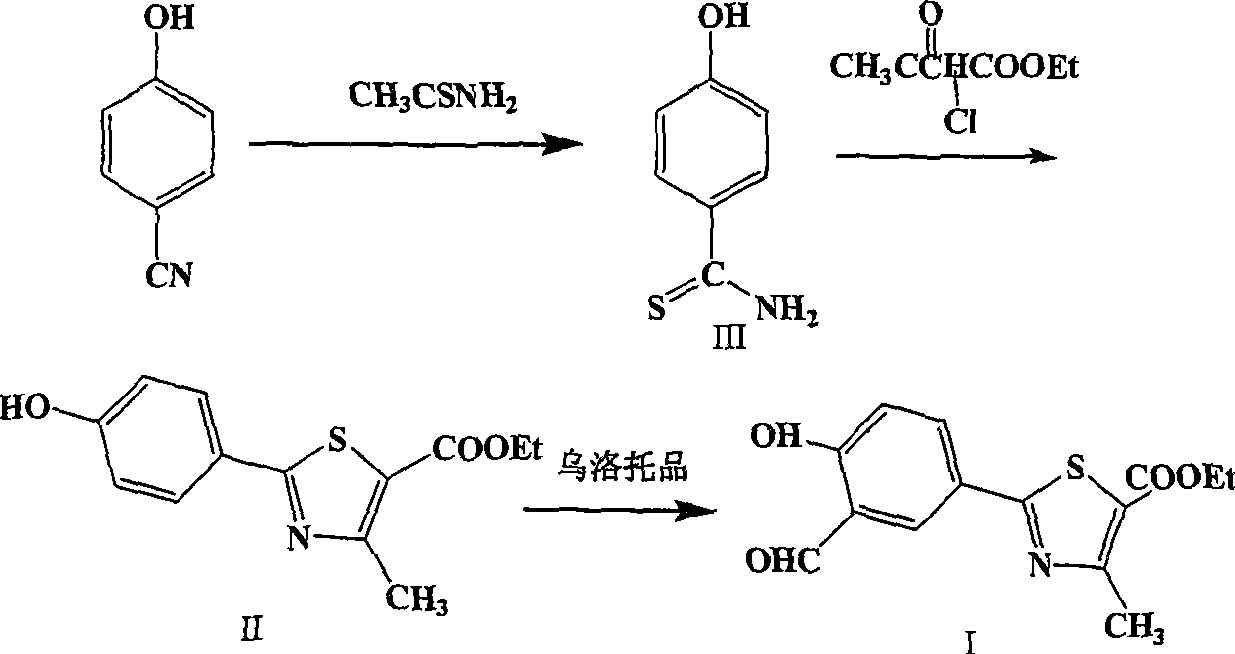 Preparation of 2-(3-carboxaldehyde-4-hydroxy phenyl)-4-methyl-5-thiazole ethyl formate