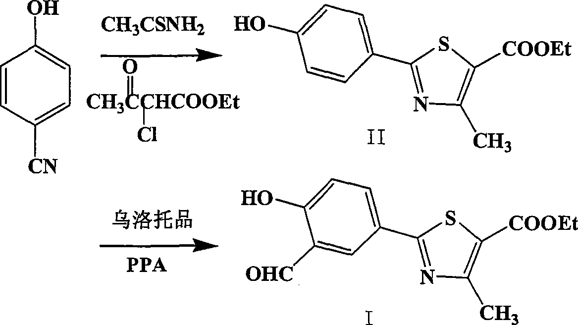 Preparation of 2-(3-carboxaldehyde-4-hydroxy phenyl)-4-methyl-5-thiazole ethyl formate