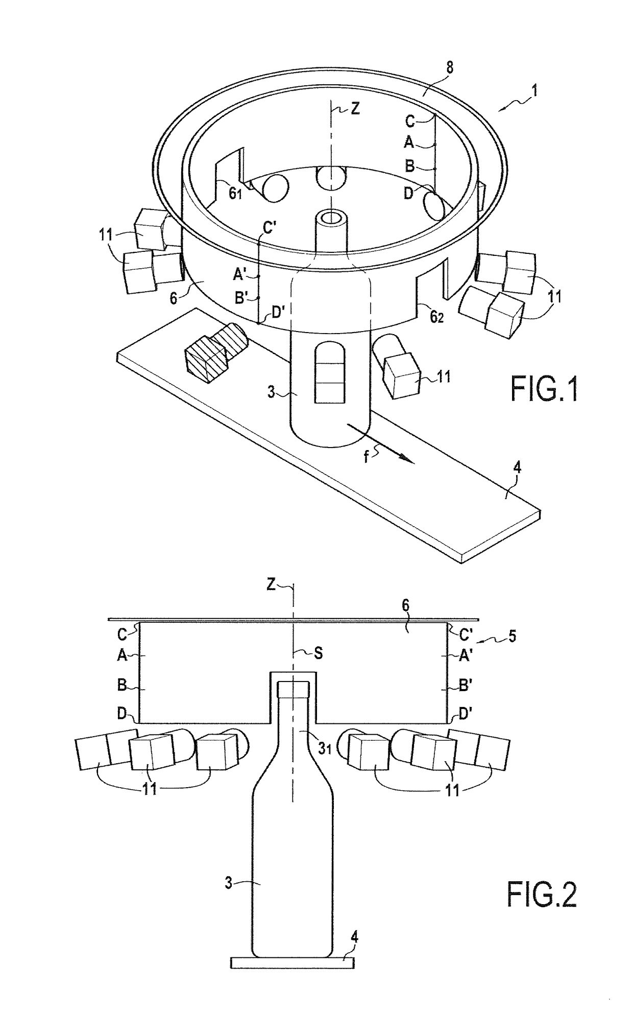 Method and device for observing and analysing optical singularities in glass containers