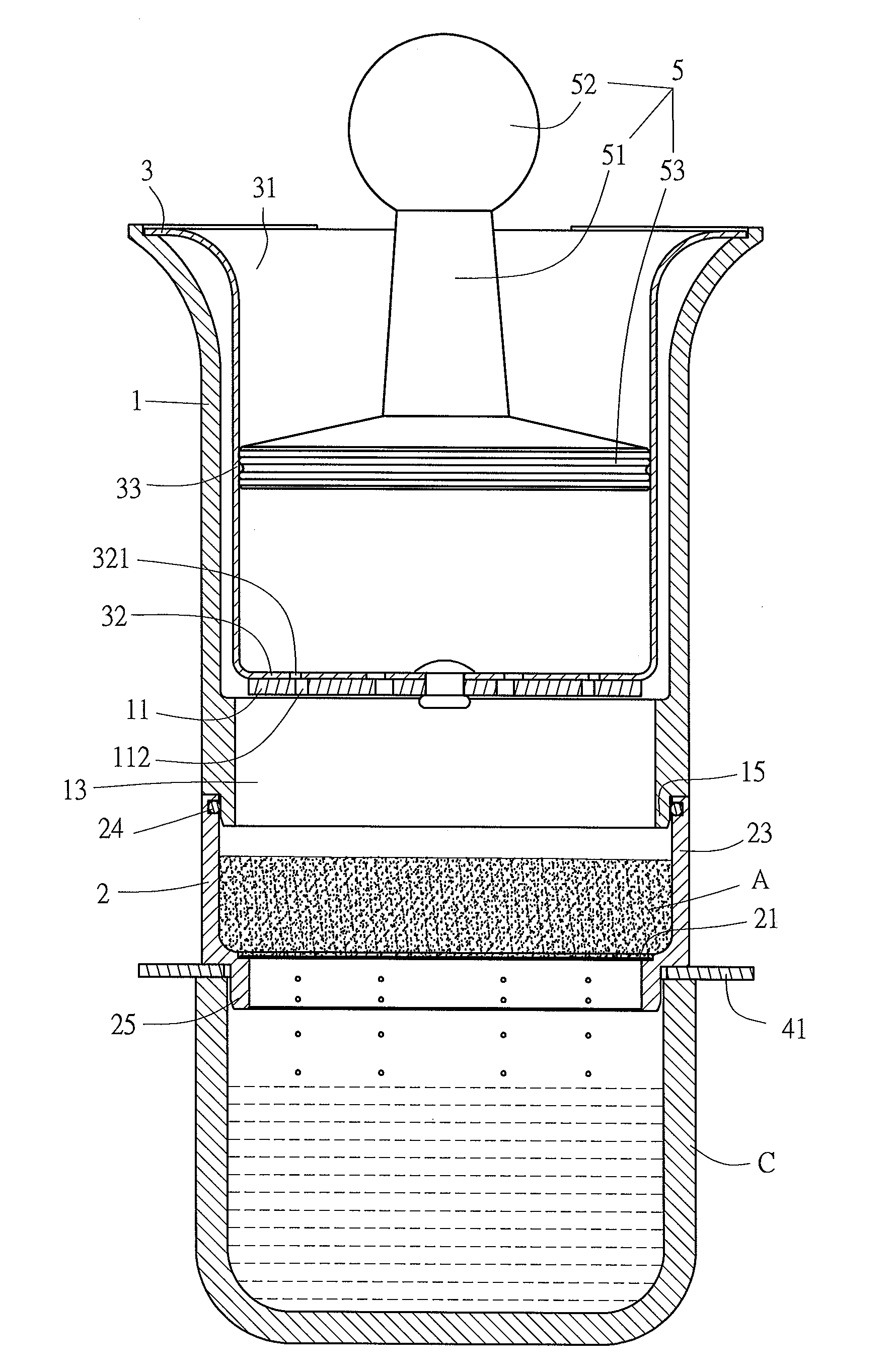 Adjustable percolation device and pressure percolation device comprising the same