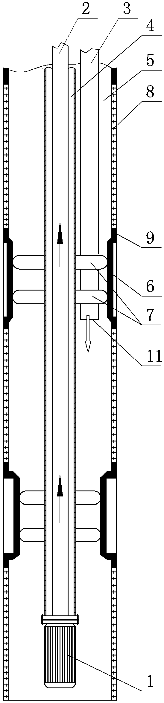 Cylinder type seal structure of water outlet and return device in same well for water source heat pump central air conditioner