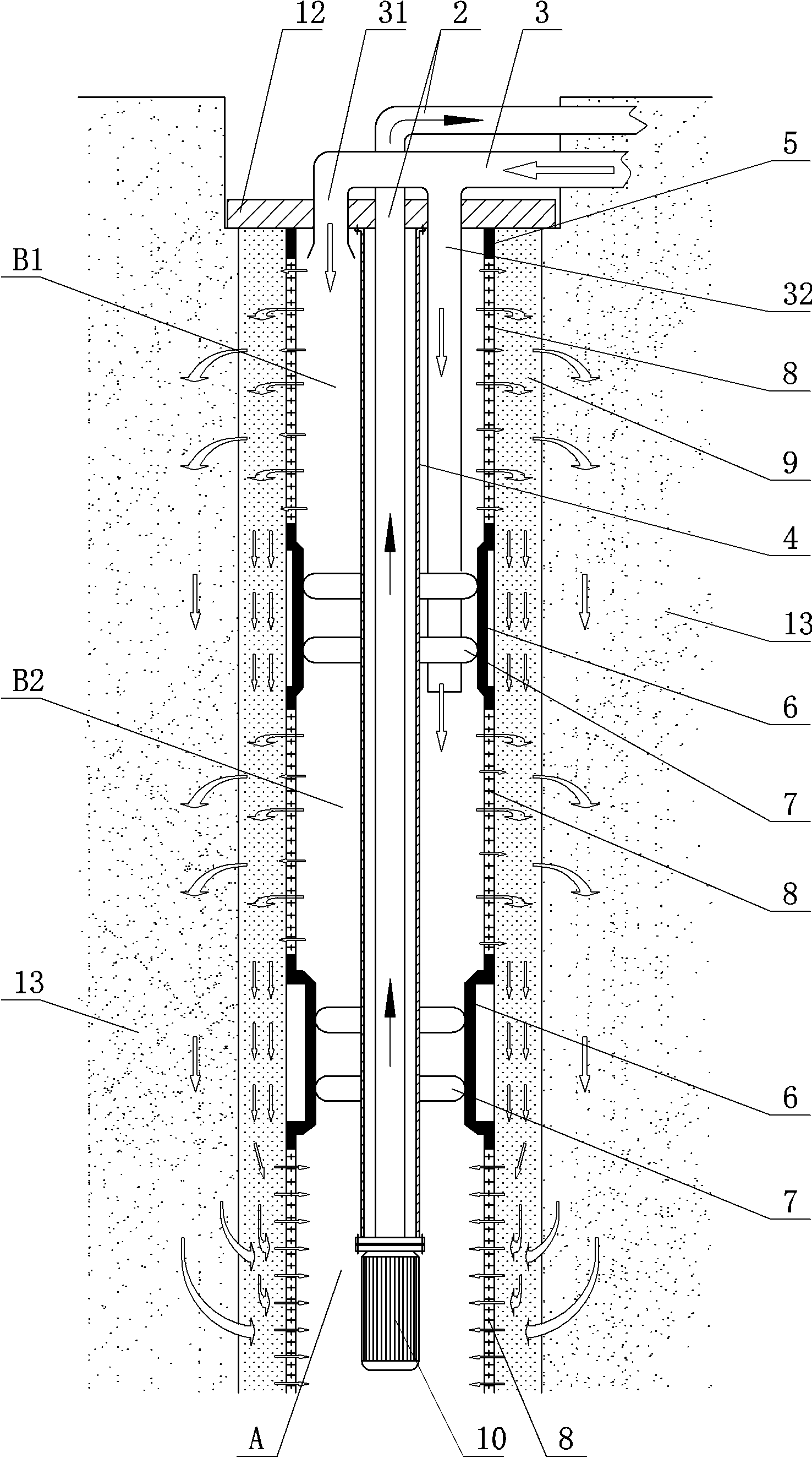 Cylinder type seal structure of water outlet and return device in same well for water source heat pump central air conditioner