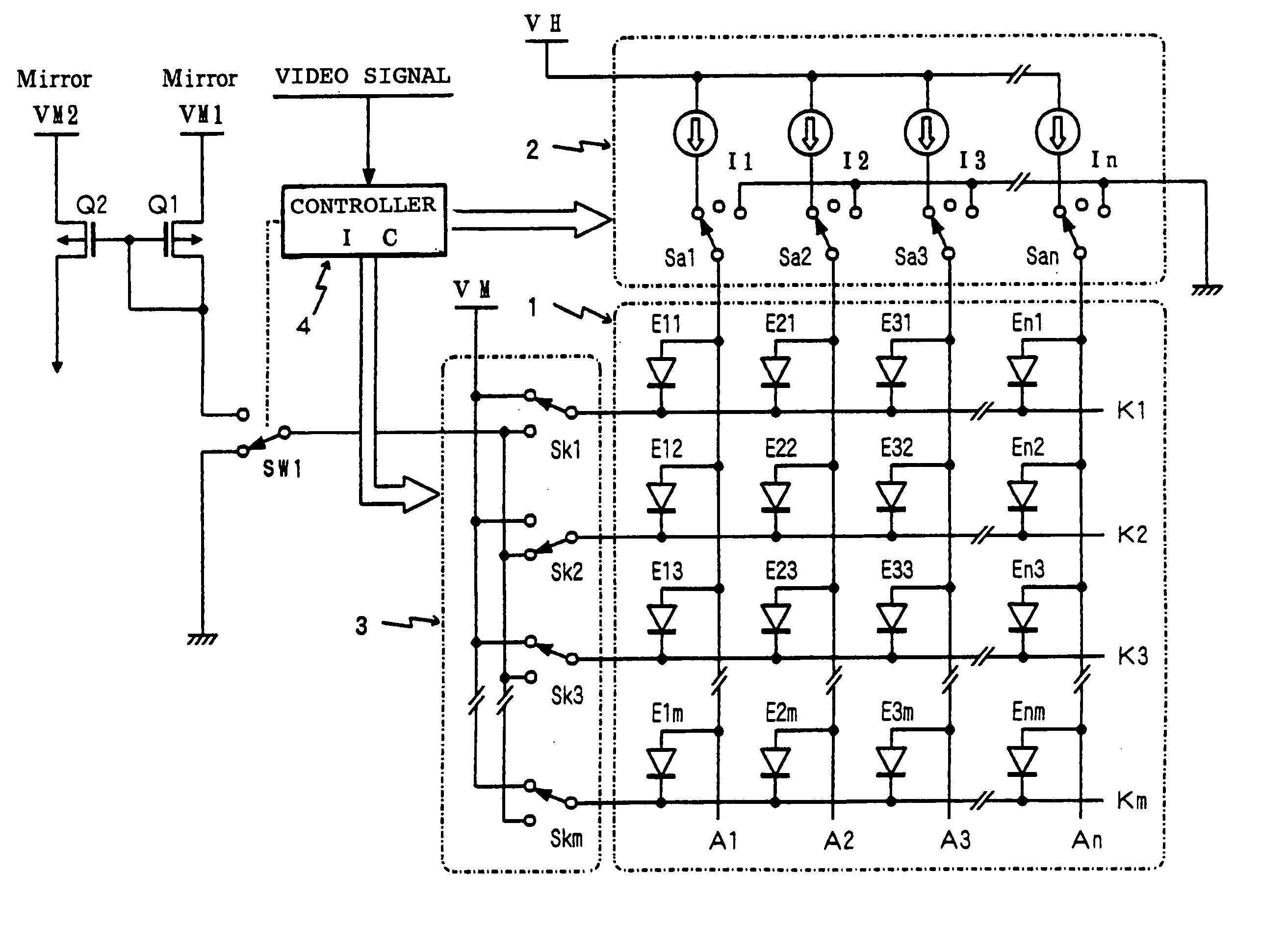 Self light emitting type display module, electronic appliance loaded with the same module and verification method of faults in the same module
