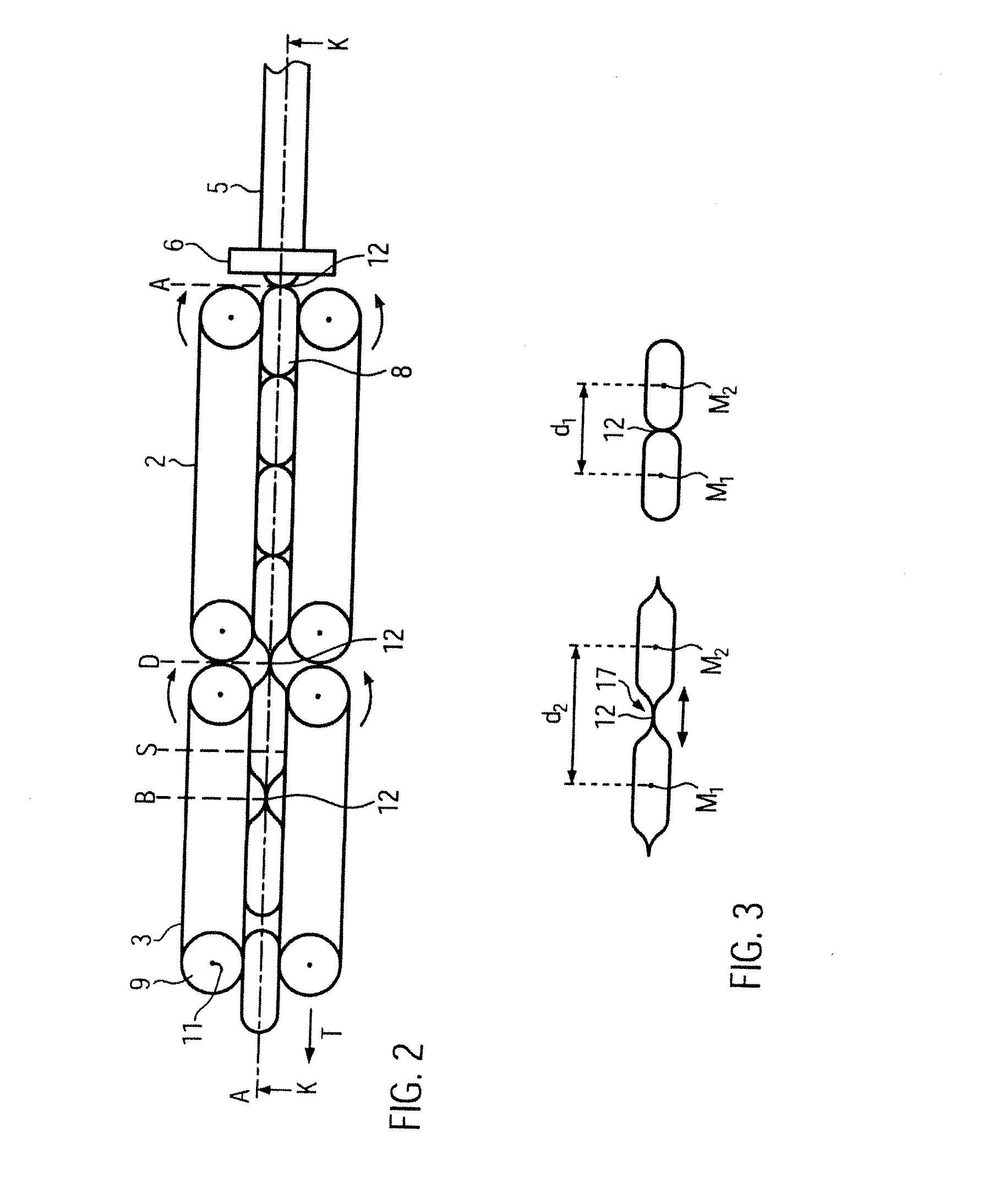 Device and method for parting sausage chains