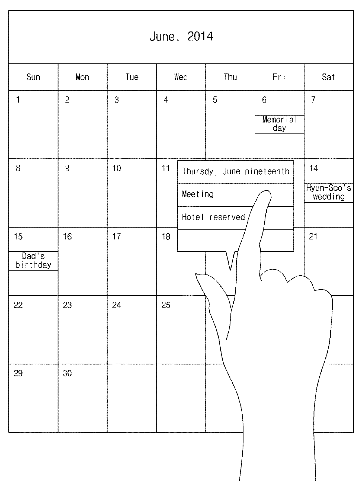 Device and method for controlling displaying of user plan for inputting schedule in calendar