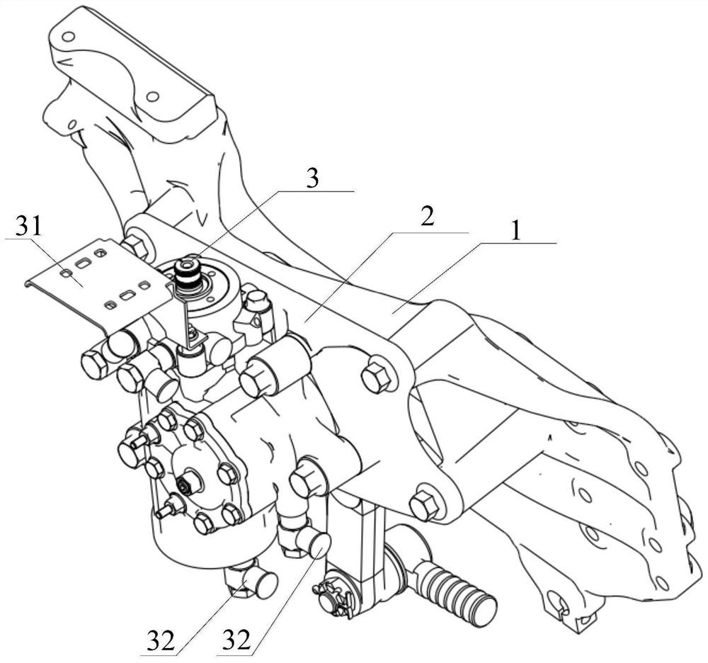 Front-end casting assembly and steering gear installation assembly connected through transition support