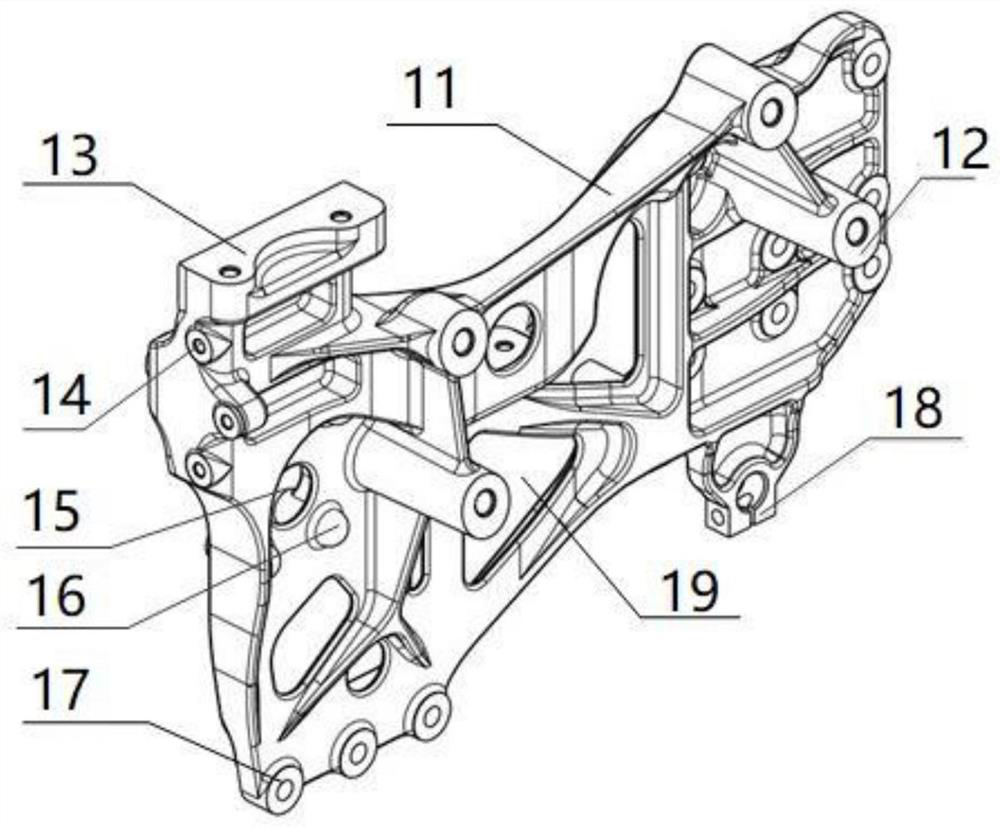 Front-end casting assembly and steering gear installation assembly connected through transition support