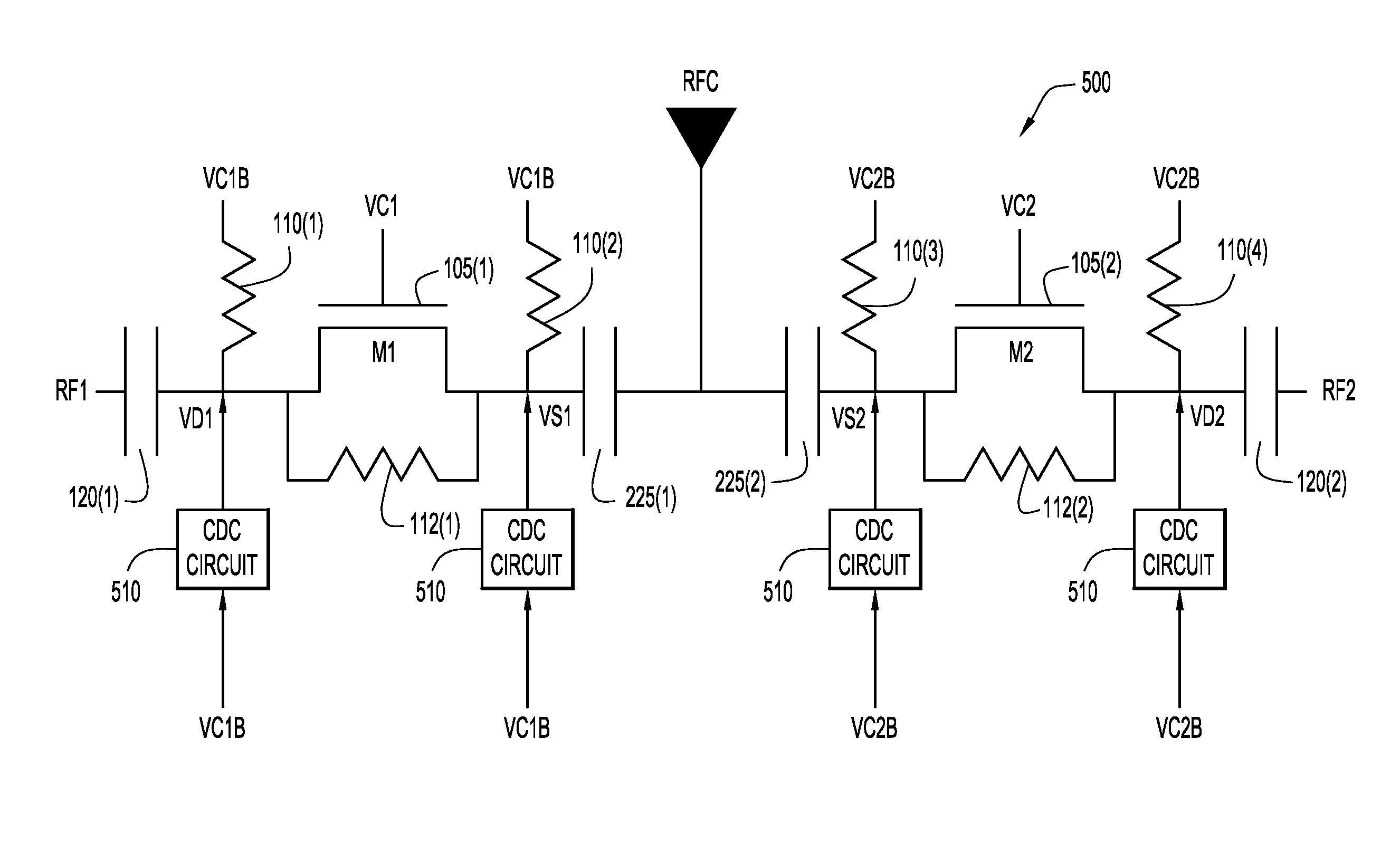 RF switch with RF pathway charge-discharge circuit and associated method