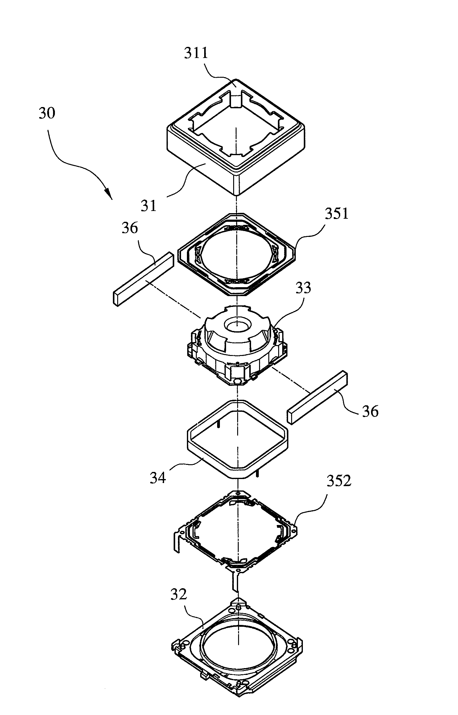 Miniature lens auto-focusing structure