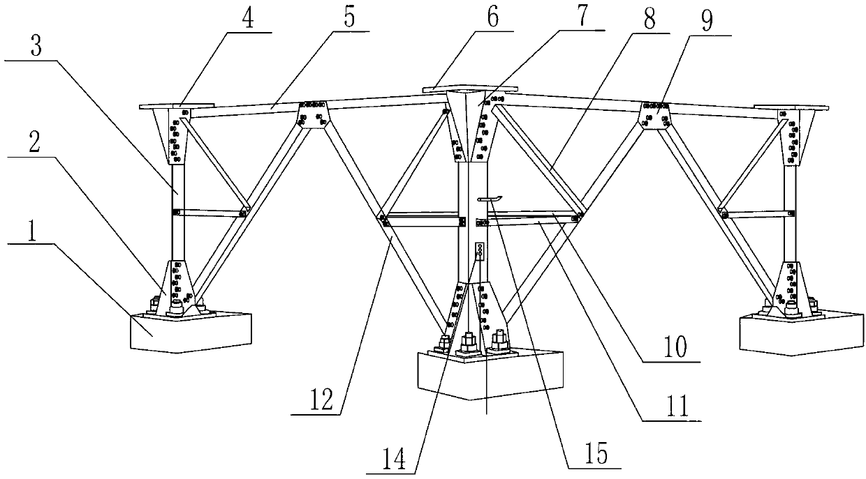 Truss for lifting power transmission line tower connecting leg and erection method