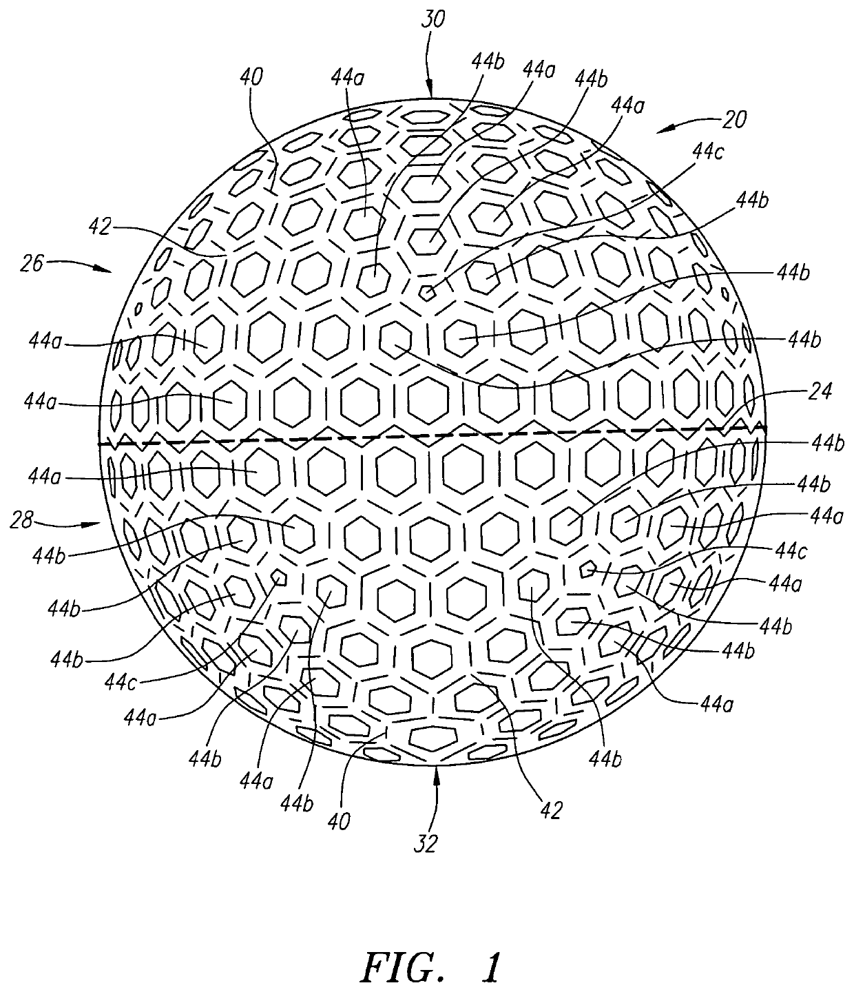 Golf ball having indentations in a lattice structure