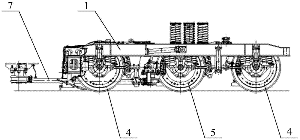 A passenger locomotive and its three-axle bogie