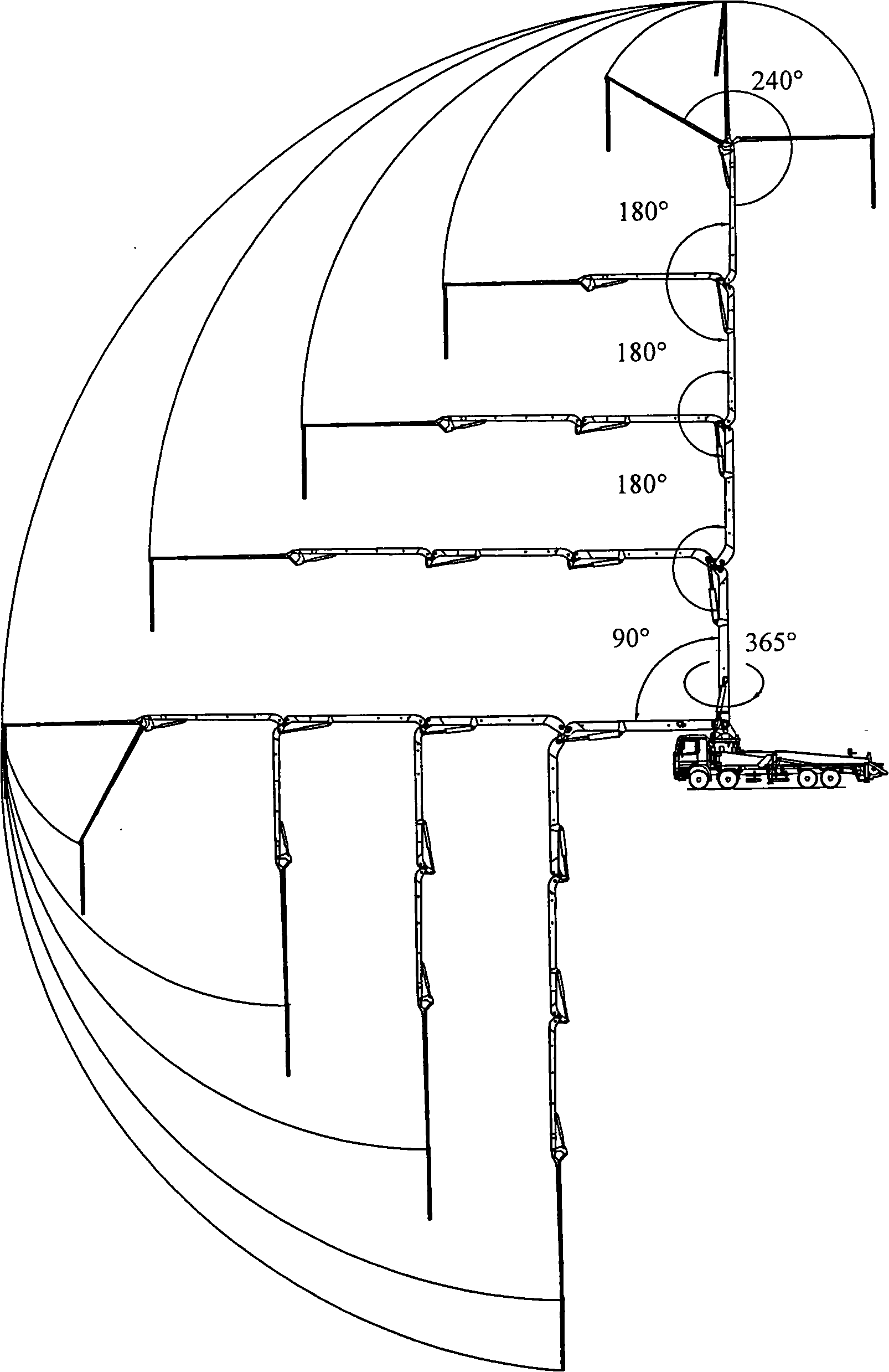 47-meter r-type foldable arm rack concrete pump truck and a producing method thereof