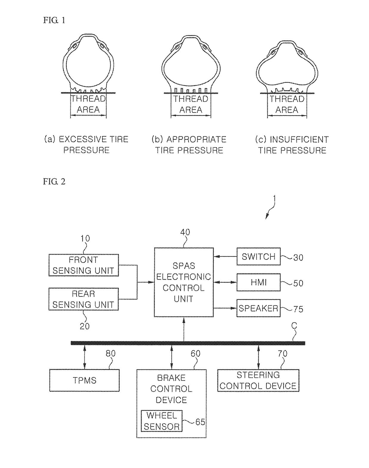 Parking assistance device using tire pressure monitoring system