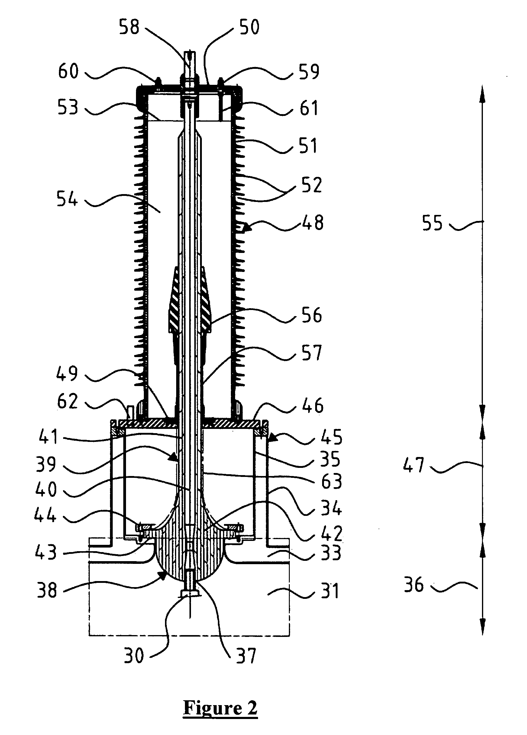 Electrical bushing for a superconductor element