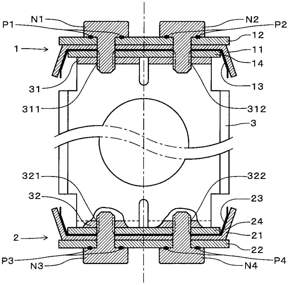 Welding method of the four-way switching valve and the fixing screw of the four-way switching valve