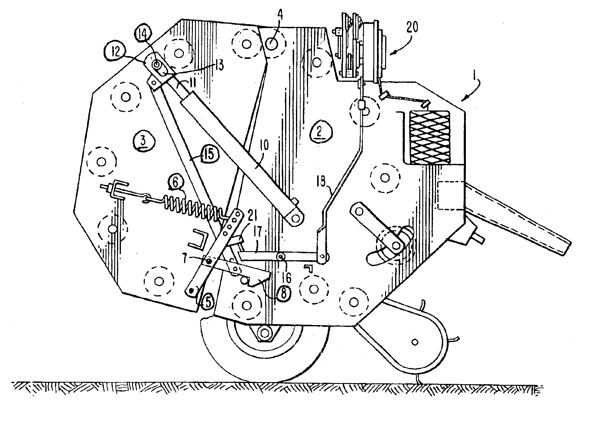 Actuating mechanism for the functional elements in a round baler
