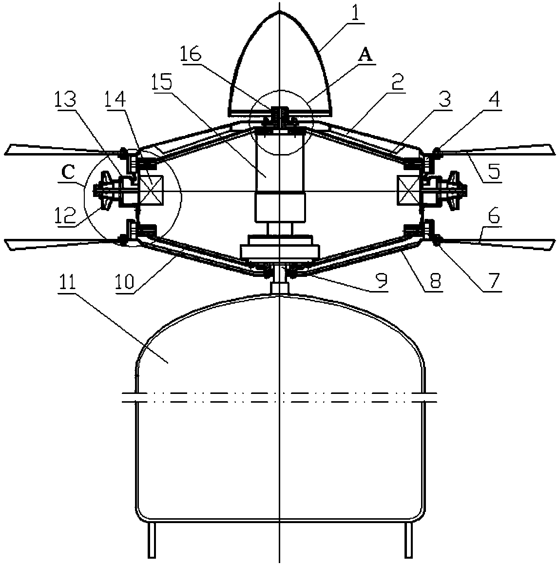 Rudder-controlled jet double-rotor aircraft