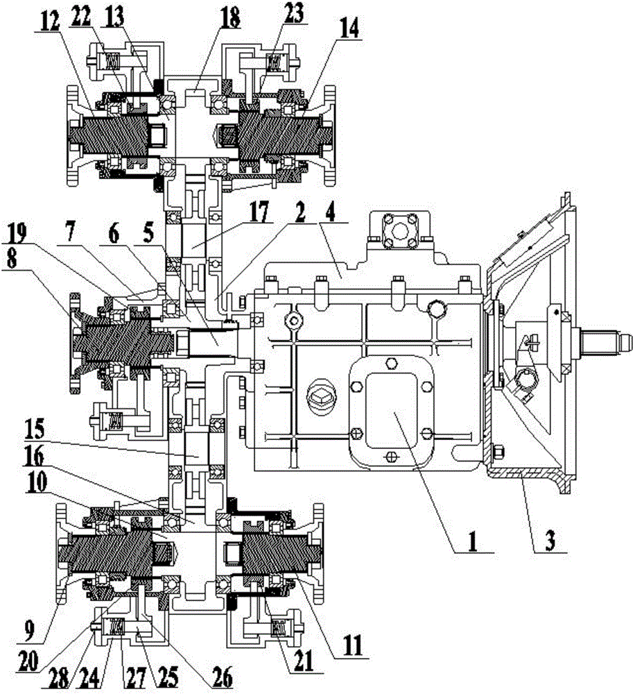 Multifunctional five-head multi-output rear transfer case