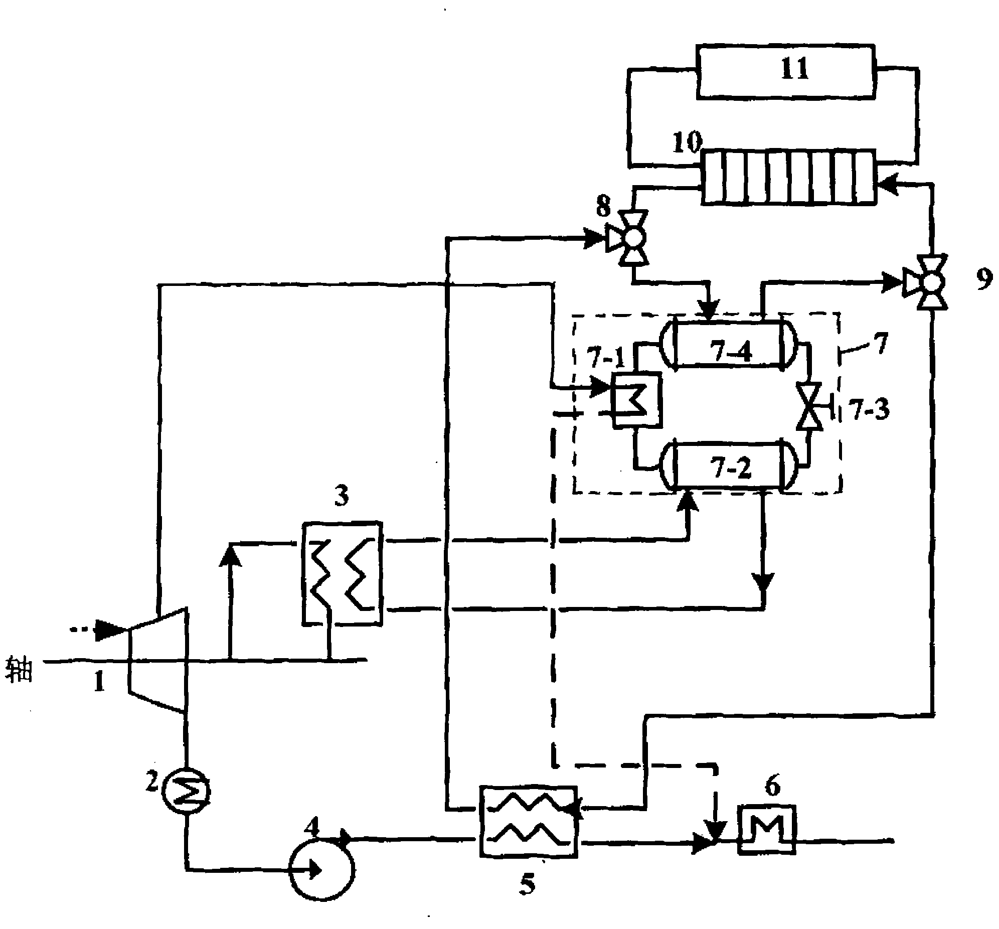 Heating system and method by using power plant steam turbine bearing cooling water through heat pump