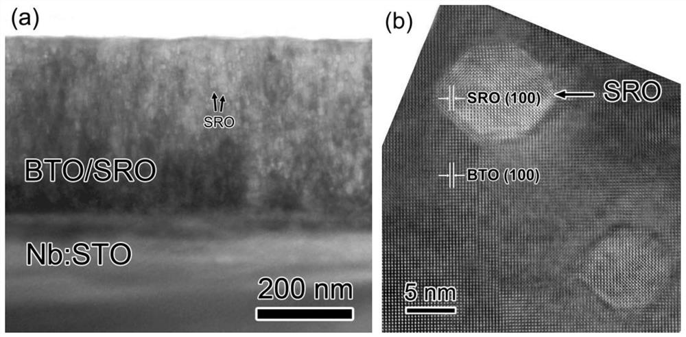 A kind of barium titanate-strontium ruthenate nanocomposite film material and preparation method thereof