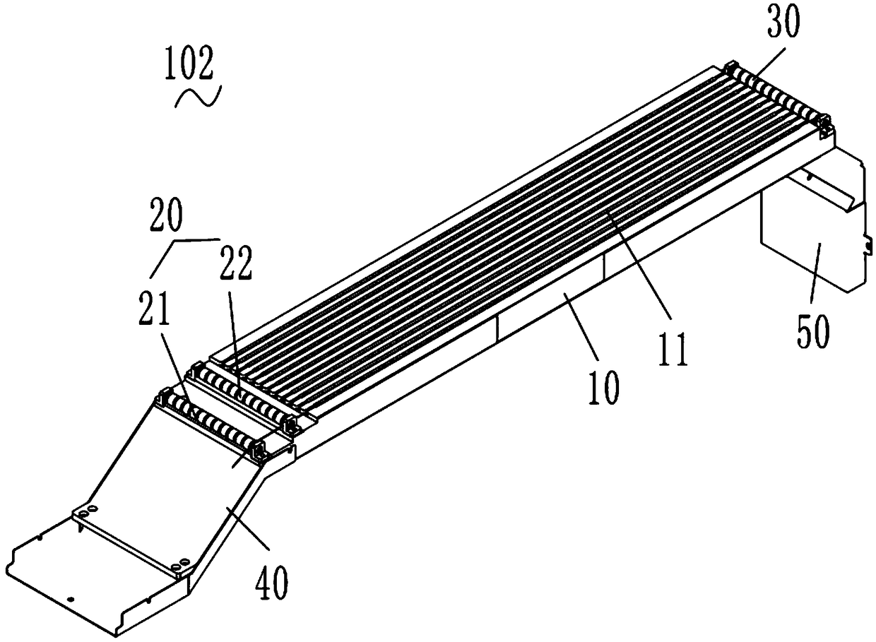 Long-span welding belt threading mechanism, welding belt supply device and stringer