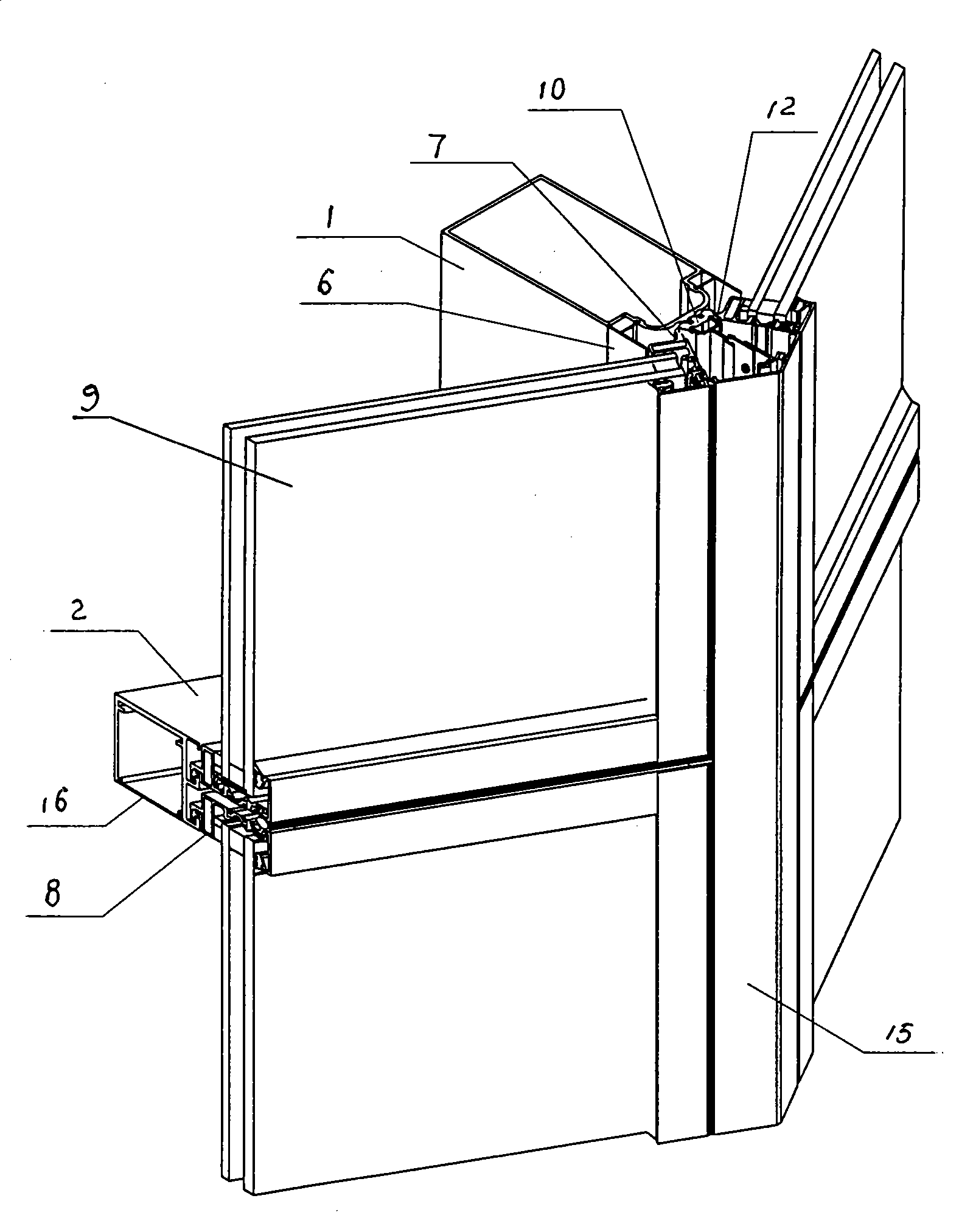 Angle adjustable corner section bar system for curtain wall