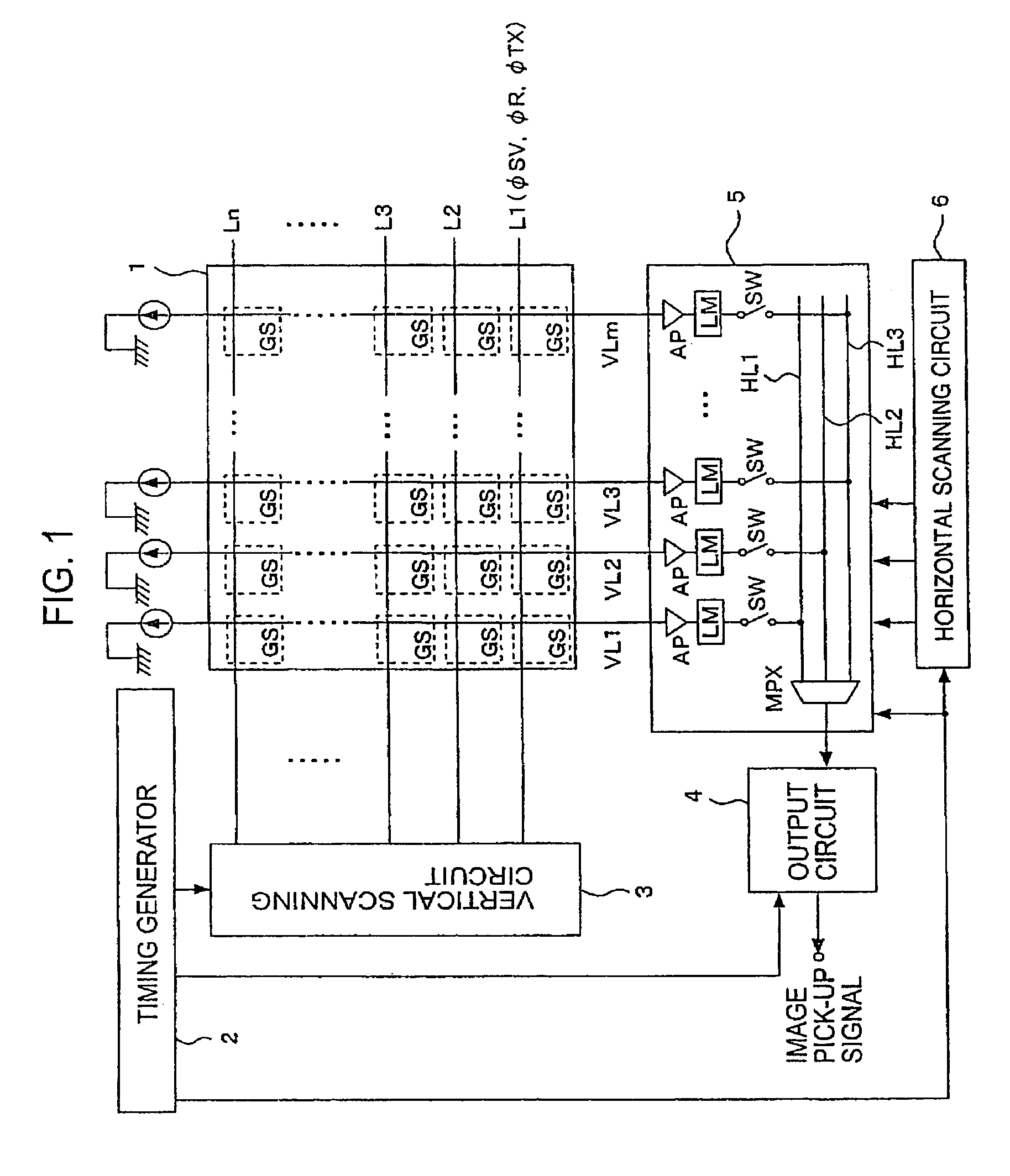 Solid-state image-pickup device with column-line amplifiers and limiters