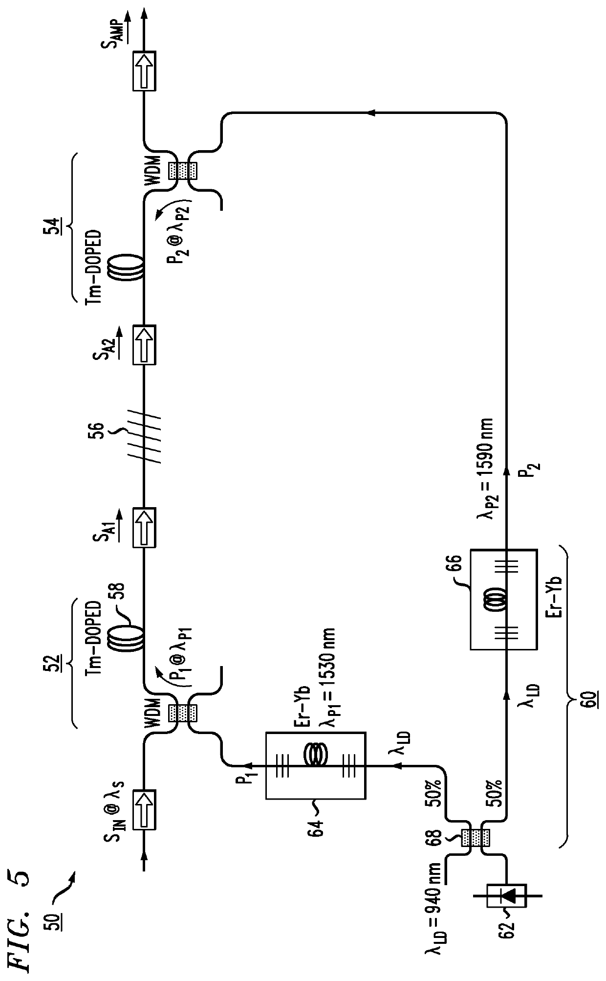 Tm-doped fiber amplifier utilizing wavelength conditioning for broadband performance