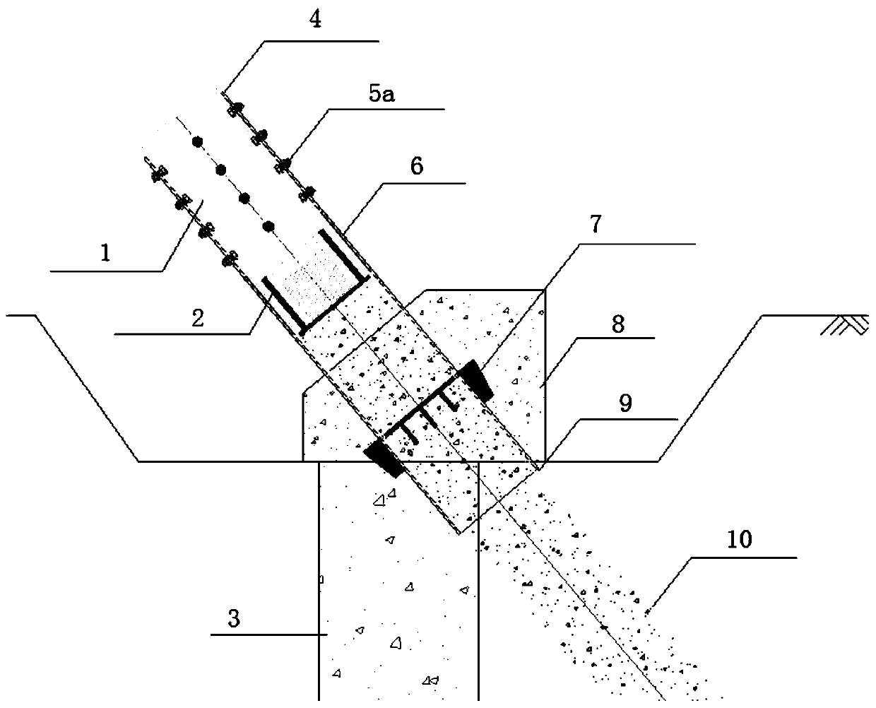 End embedded type prestressed inclined pile and construction method thereof