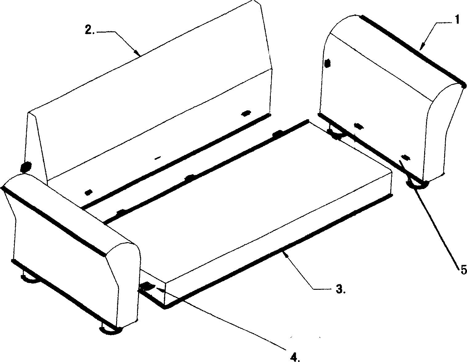 Sofa with parts interchangeable, free assembly and its production method
