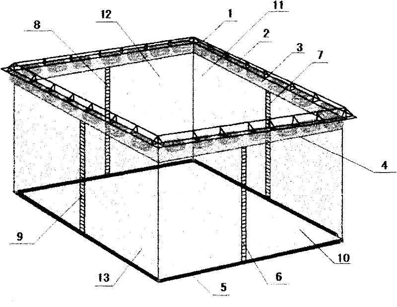 Combined fishnet square net cage used for mariculture