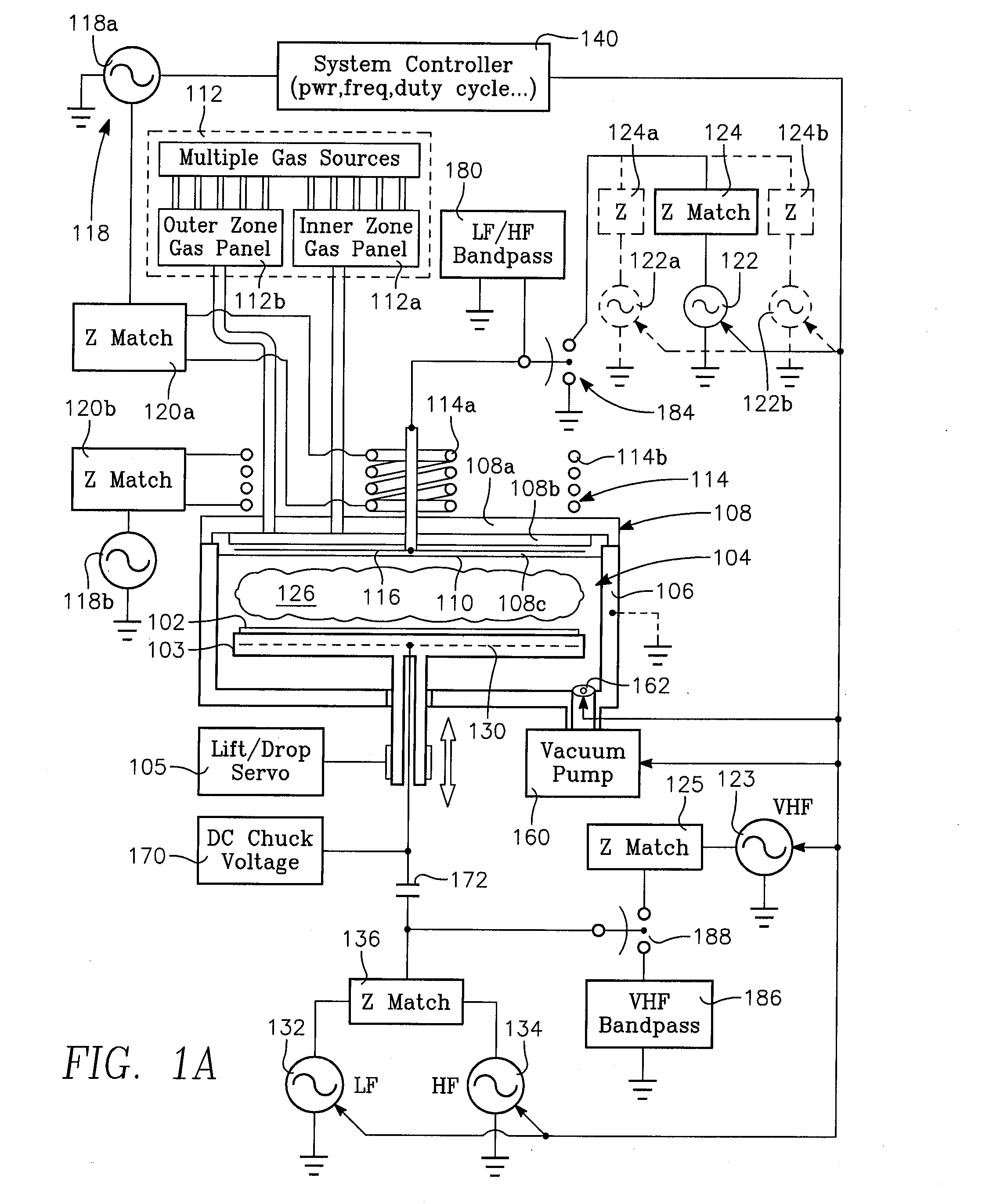 Plasma process for inductively coupling power through a gas distribution plate while adjusting plasma distribution