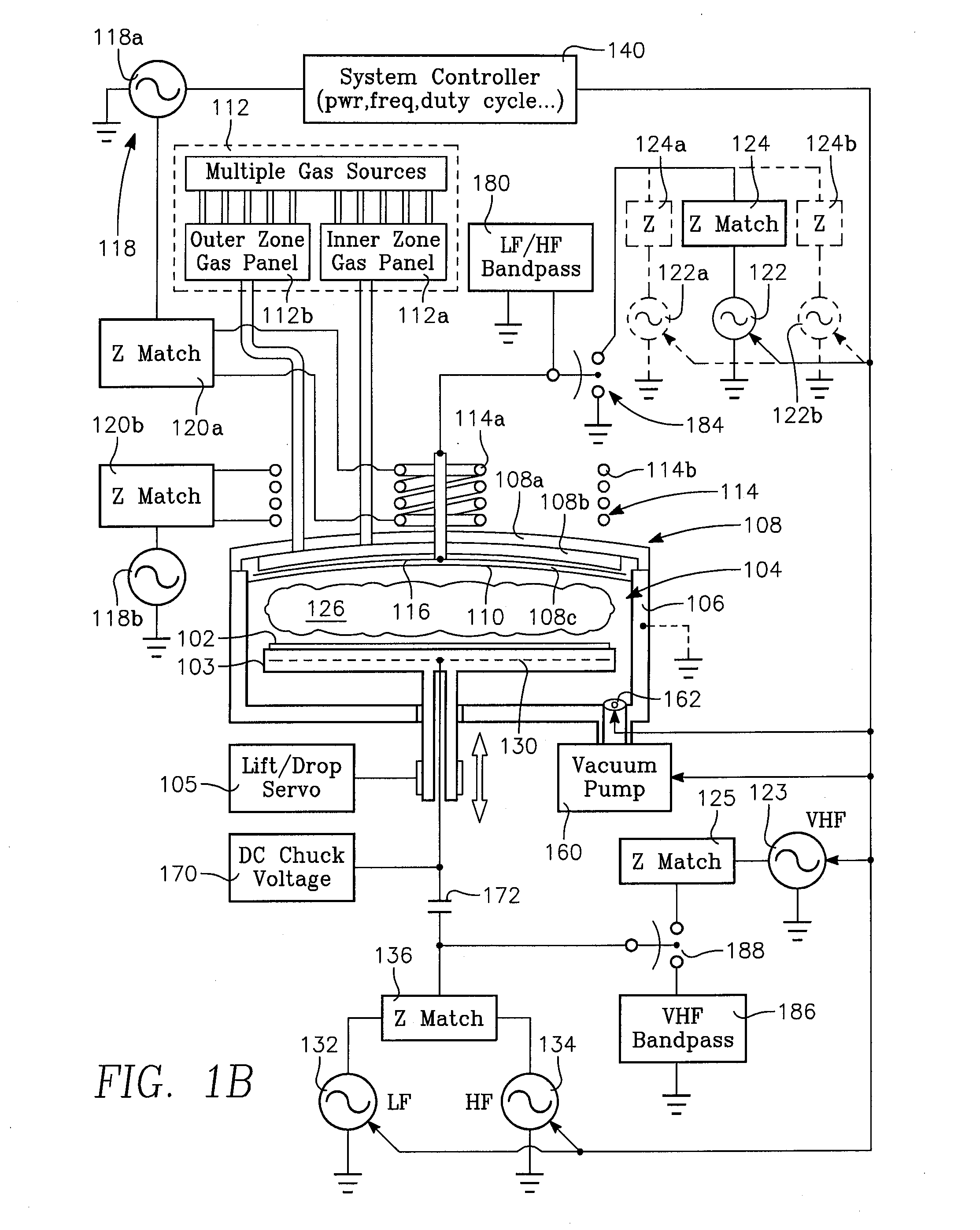 Plasma process for inductively coupling power through a gas distribution plate while adjusting plasma distribution