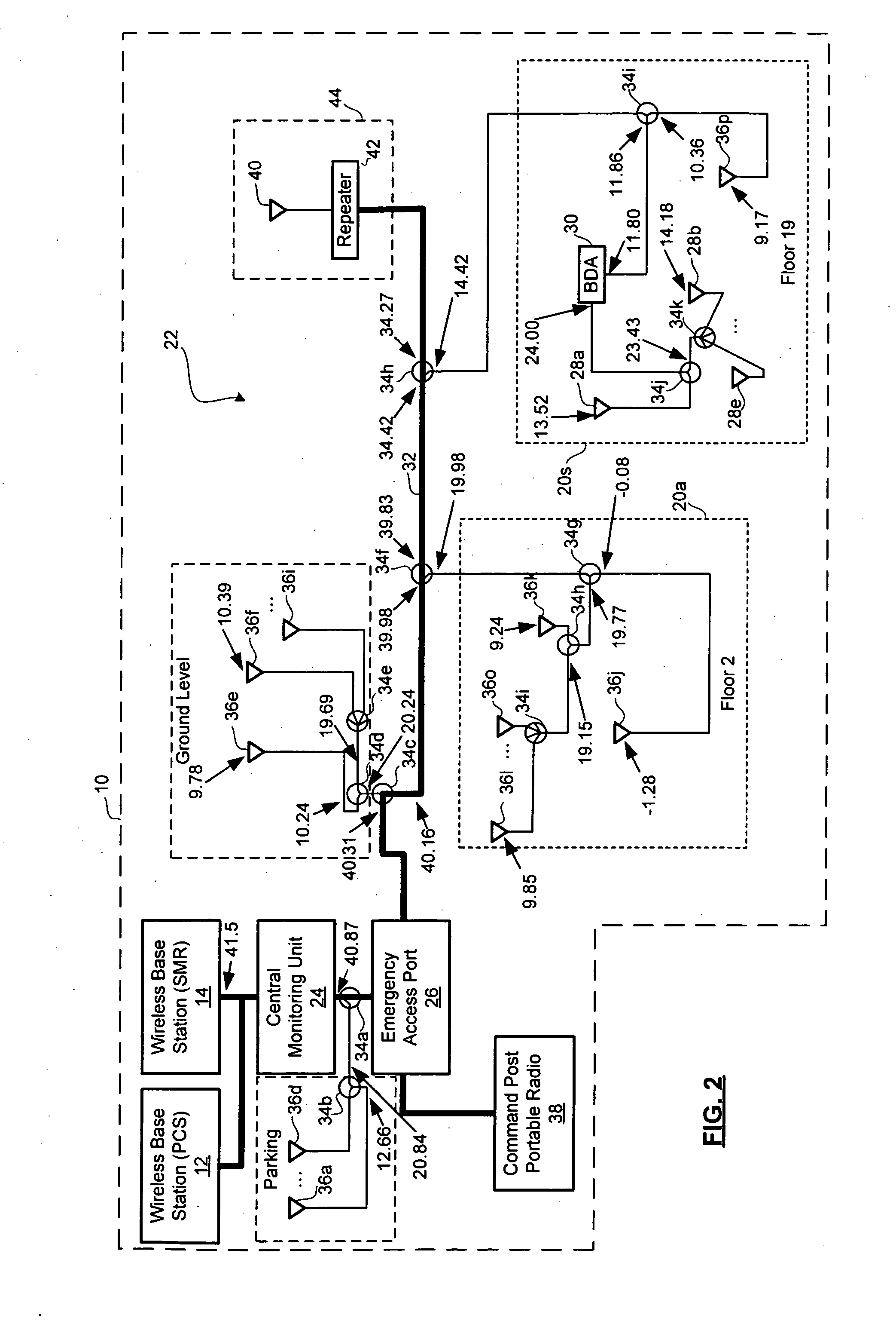 In-building wireless enhancement system for high-rise with emergency backup mode of operation