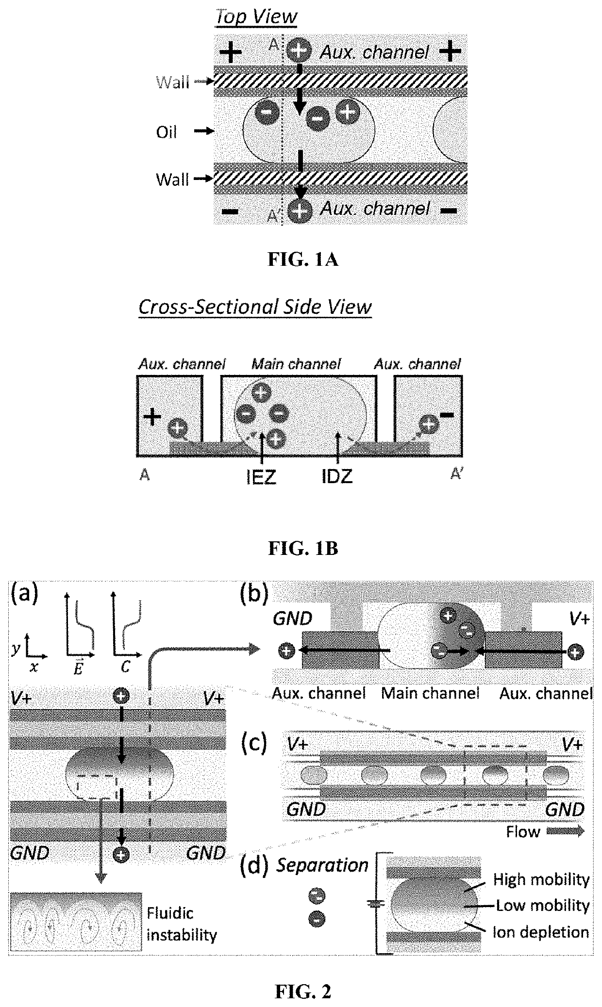 Concentration enrichment, separation and cation exchange in water-in-oil droplets