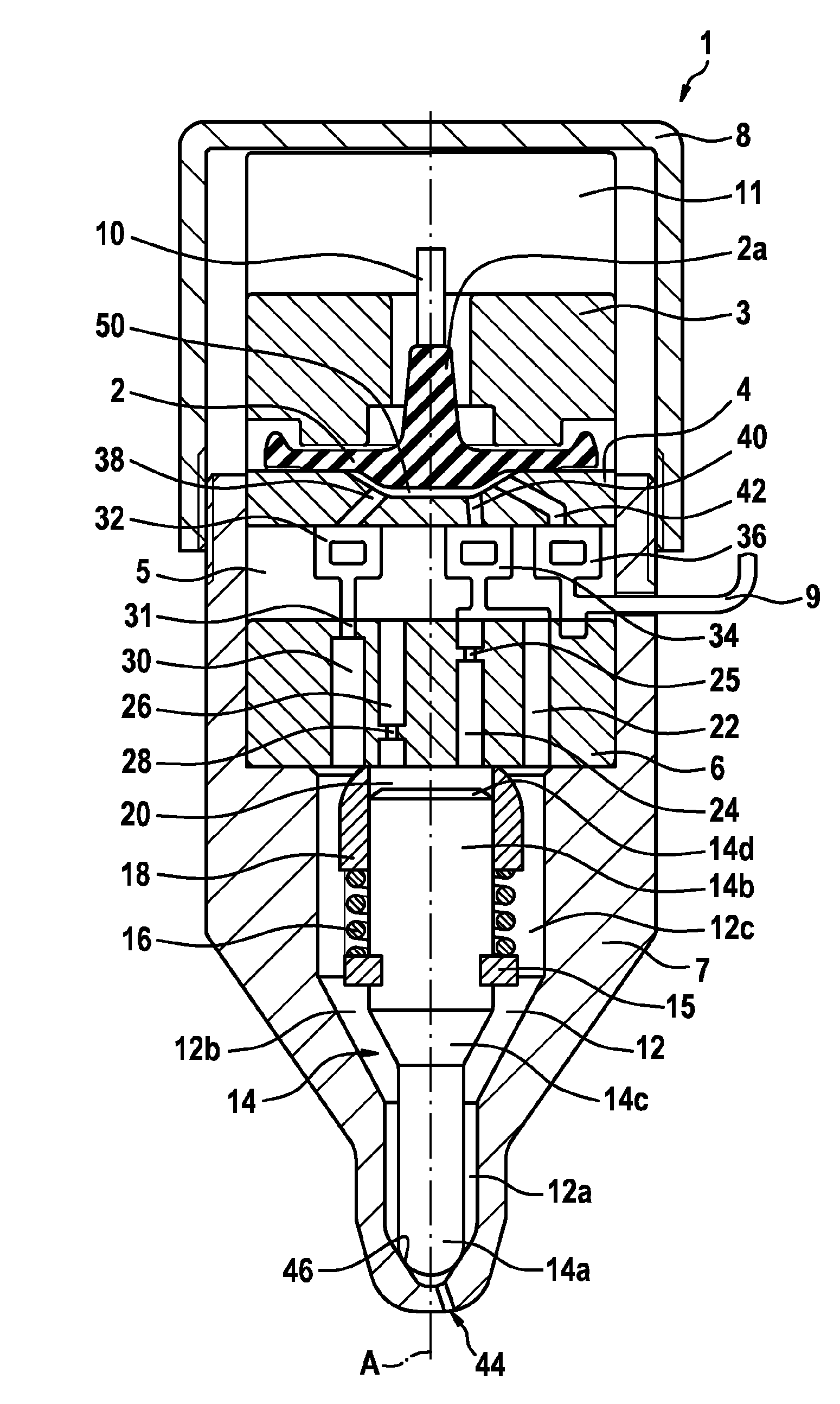 Injection device for introducing a urea solution into the exhaust tract of an internal combustion engine