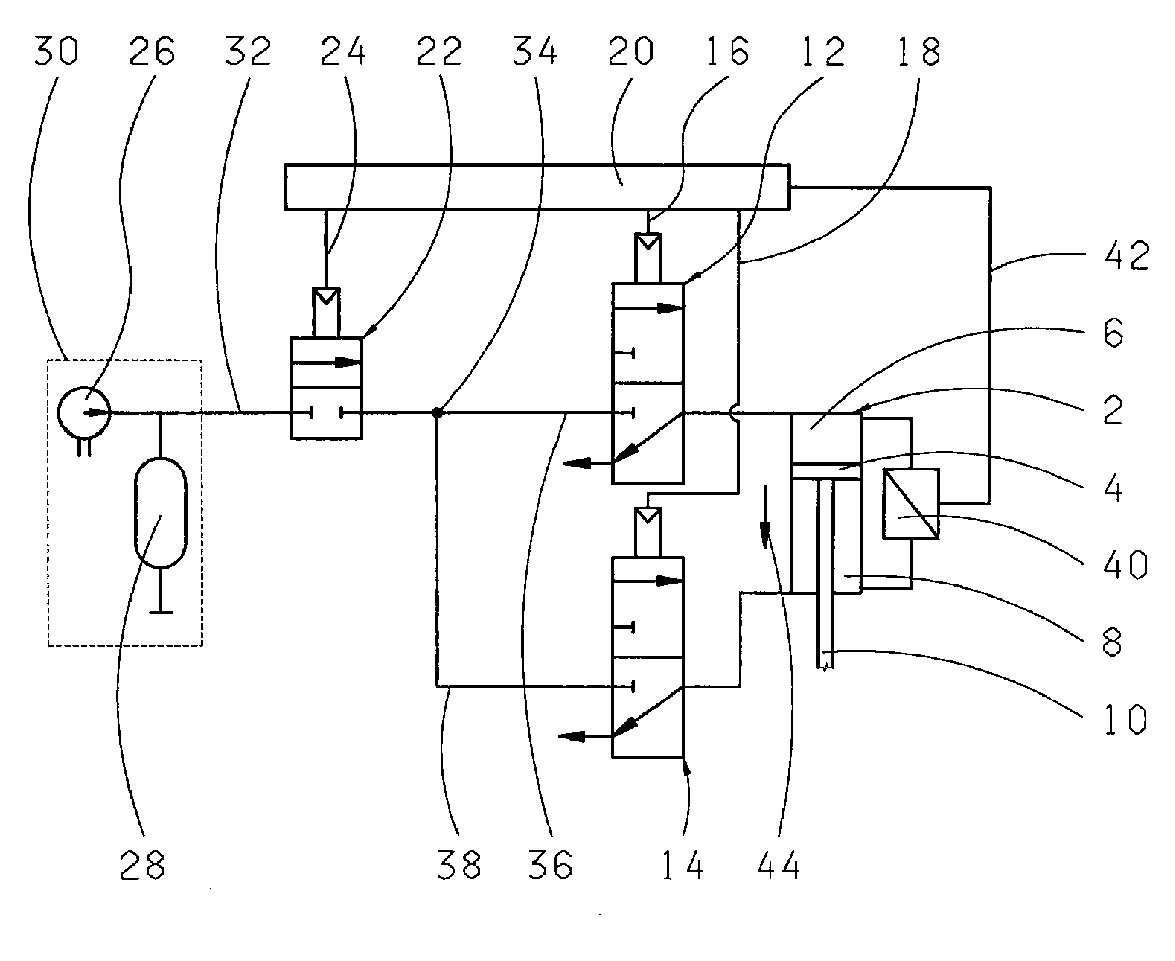 Device for controlling a fluid-activated double-action operating cylinder