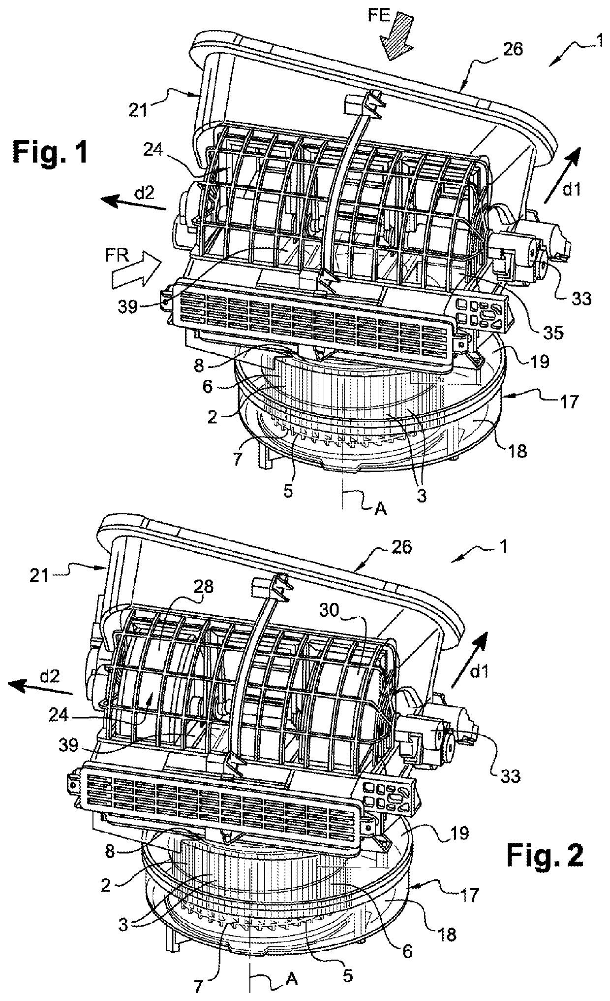 Air intake housing and blower for a corresponding motor vehicle heating, ventilation and/or air conditioning device