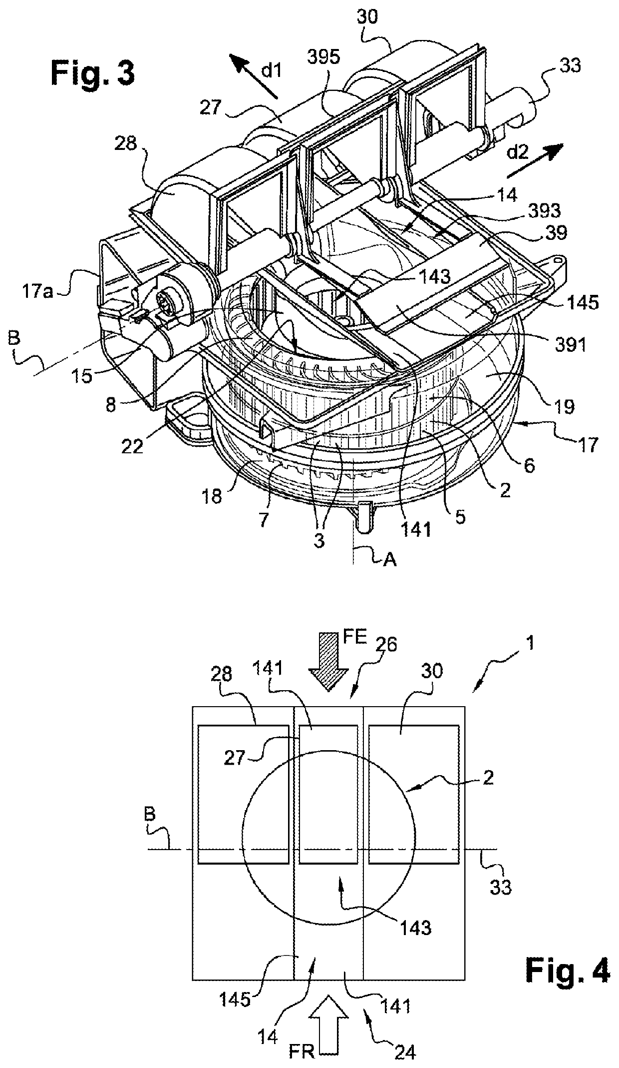 Air intake housing and blower for a corresponding motor vehicle heating, ventilation and/or air conditioning device