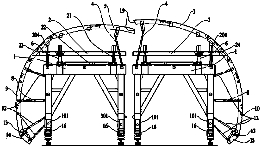 Lining method for tunnel emergency turnout strips and tunnel-lining trolley