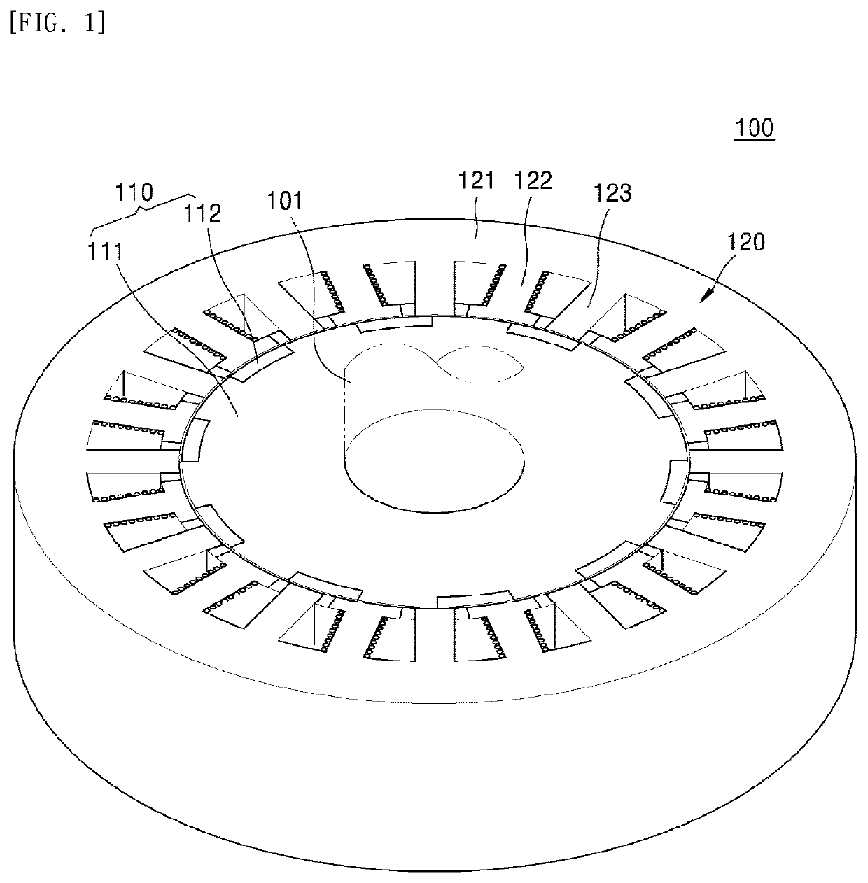 Stator and motor assembly including same