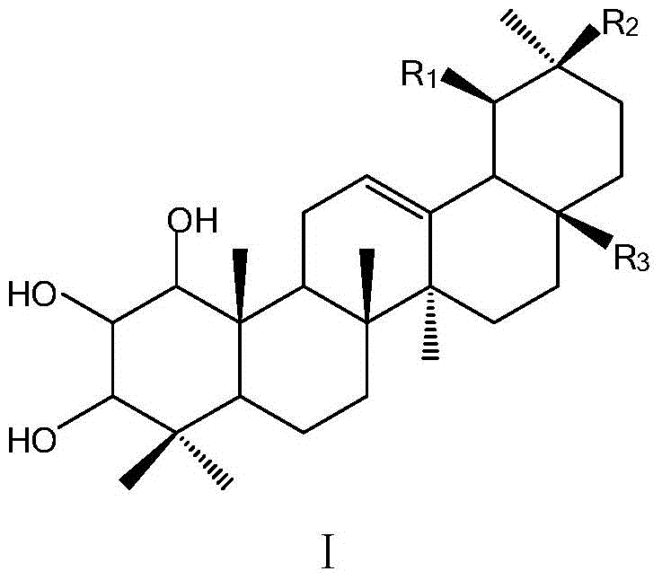 Application of a ring trihydroxyl substituted pentacyclic triterpene compound in pharmacy