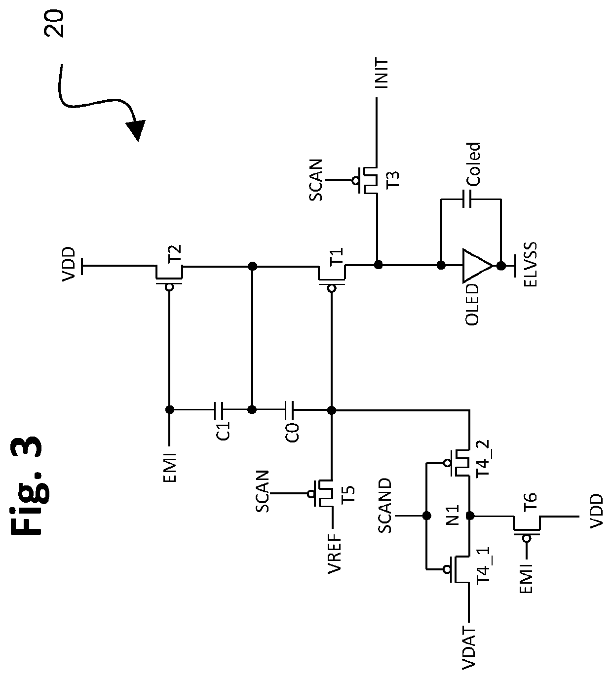 TFT pixel threshold voltage compensation circuit with short data programming time