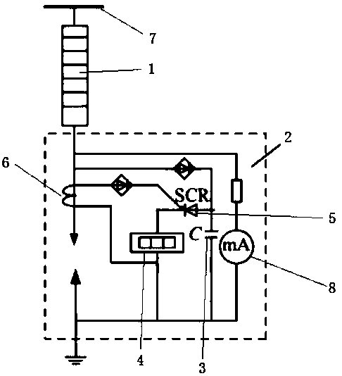 Residual voltage free large-through-flow lightning arrester monitor detection device for extra-high voltage engineering