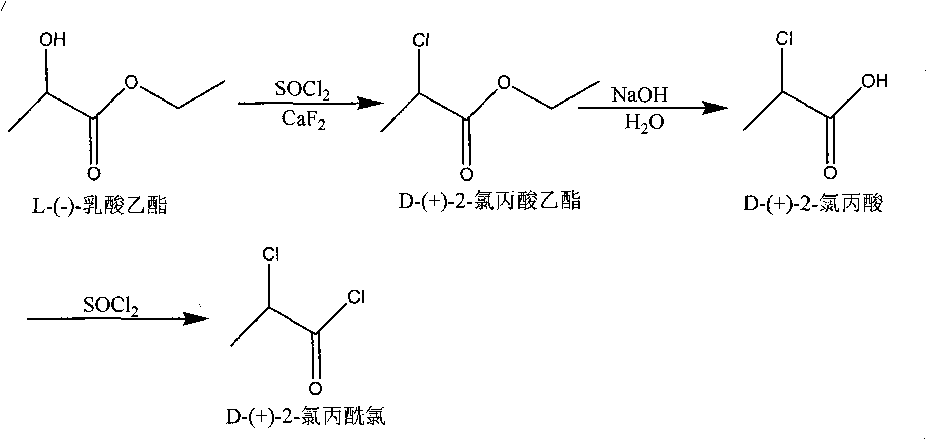 Synthetic method of D-(+)-2-chloro-propanoyl chloride