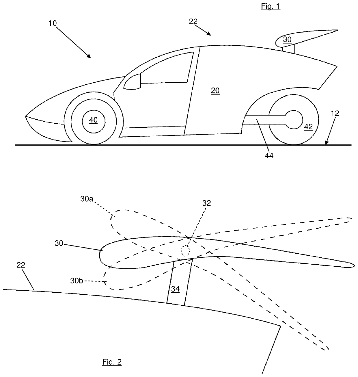 Enhanced vehicle efficiency using airfoil to raise rear wheels above road surface