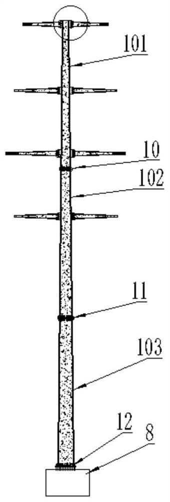 Power transmission line pole and installation method thereof
