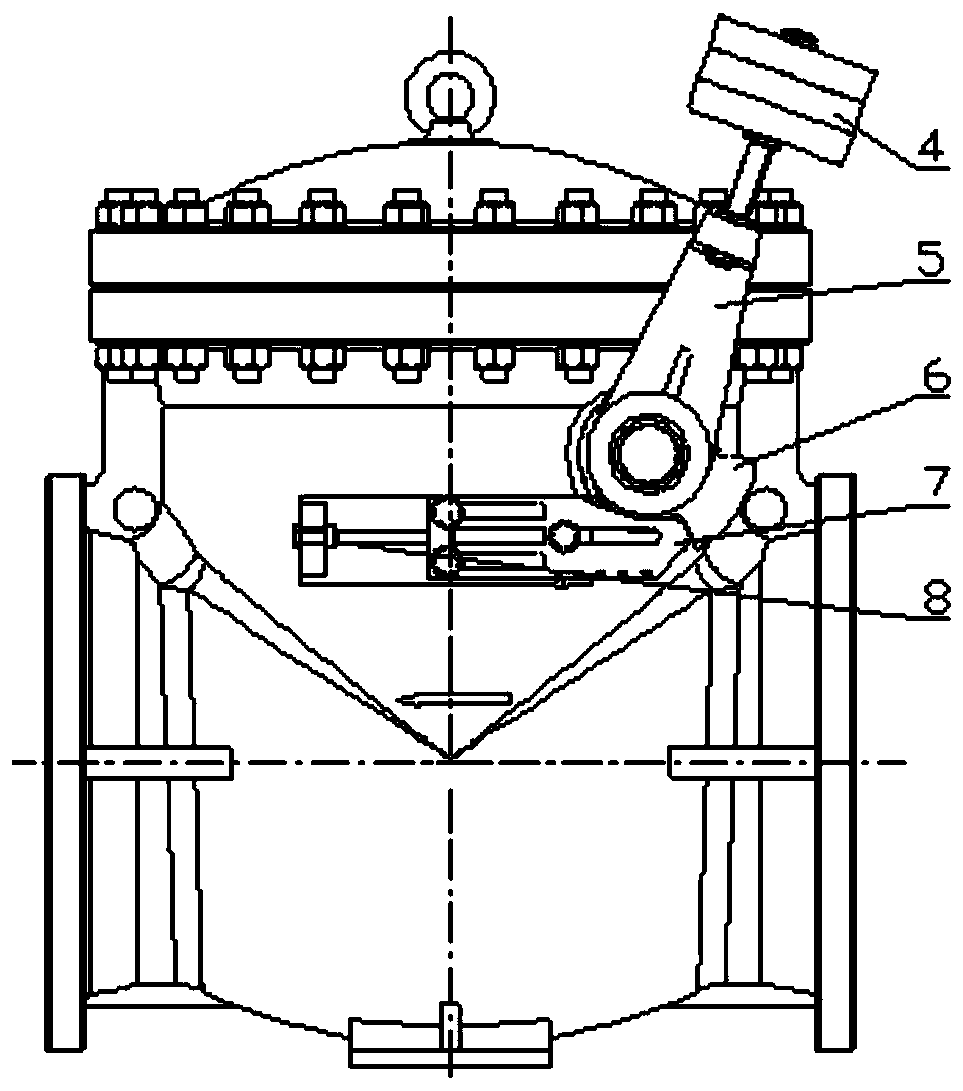 Arbitrarily adjustable device for maximum opening of check valve clack